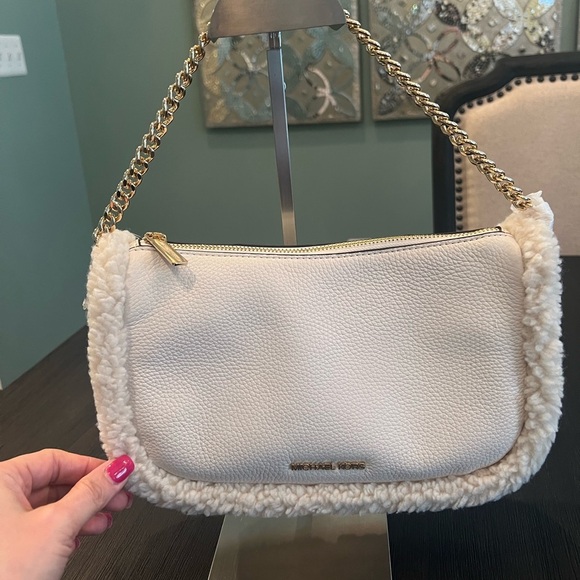 Michael Kors Carmela MD Leather Shearling Pouchette Crossbody Bag - Picture 1 of 5